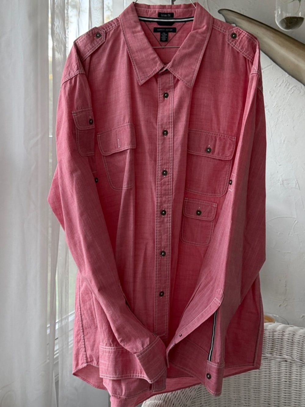 Tommy Hilfiger Pink Button-Front Casual Shirt Jacket